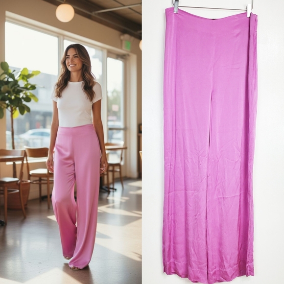 Zara Pants - Zara Xl satin wide leg high rise trouser pants orchid silky feel quiet luxury